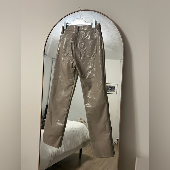 Agolde Paneled 90s Pinched Waist Powder Quail Leather colorblock Pants Size 24 - Picture 9 of 10